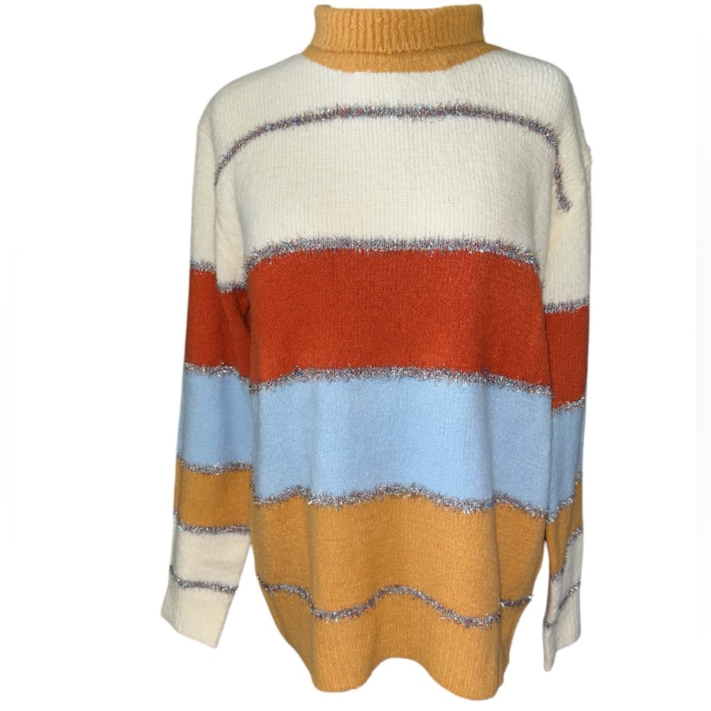 Listicle sweater sparkle stripe fold down neckline long sleeves Sz small NWT